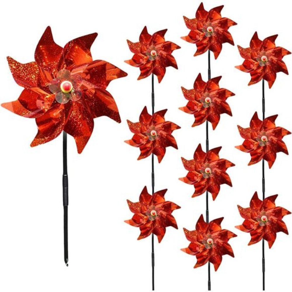 10 Pieces 9.5 Inches Orange Pinwheels Windmill Wind Spinners Outdoor